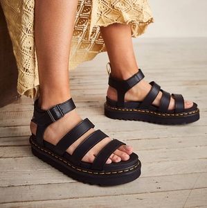 Dr. Martens Vegan Blaire Flatform Sandals Black Sz 11